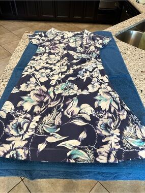 Soft Surroundings Navy Floral Mini Dress with Teal Accents
